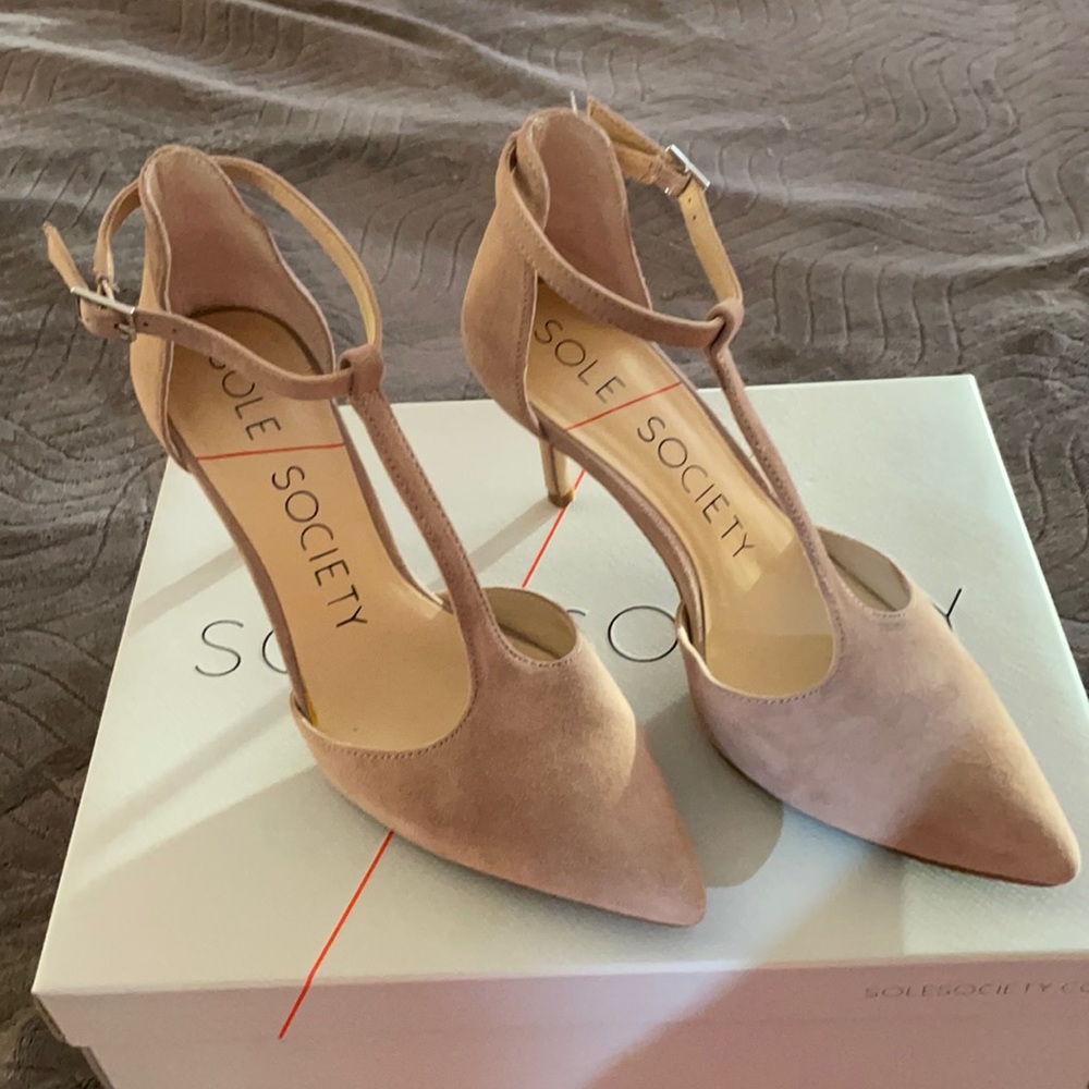 Suede T-Strap 3” High Heel Shoes